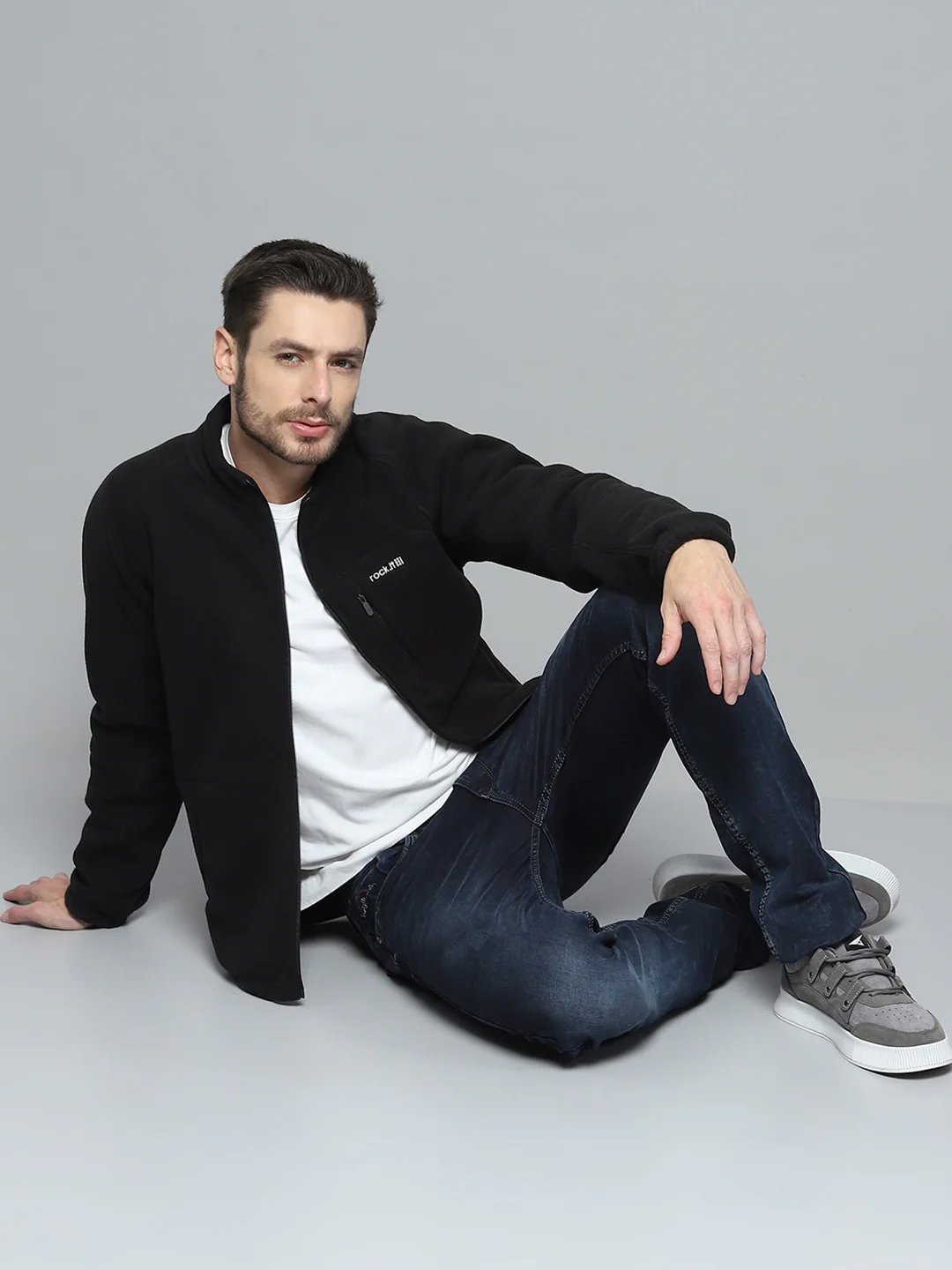 Rock.it Men Black Solid Mock Neck Full Sleeve Sweatshirt - Image 2