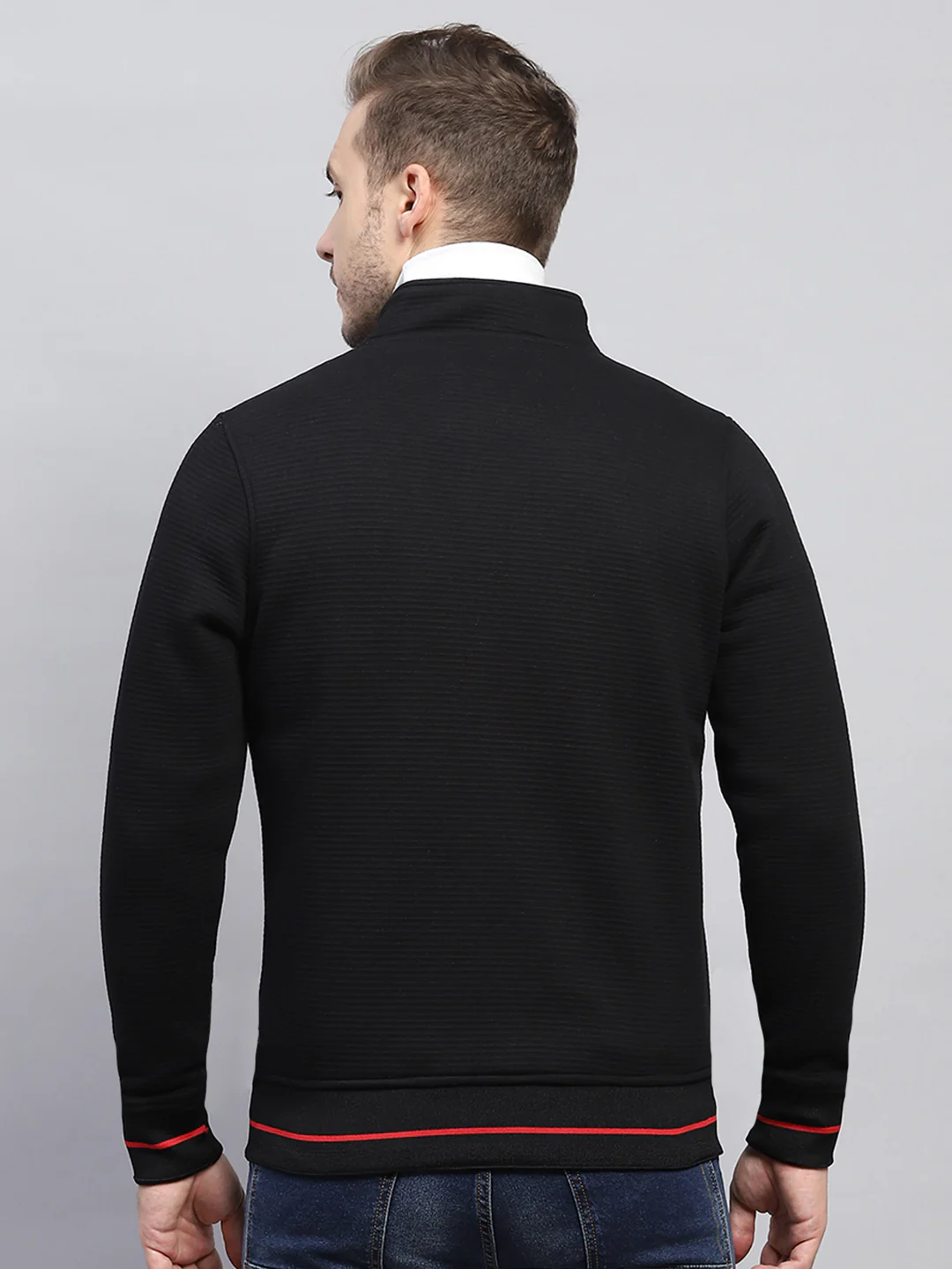 Men Black Solid Mock Neck Full Sleeve Sweatshirt - Image 5