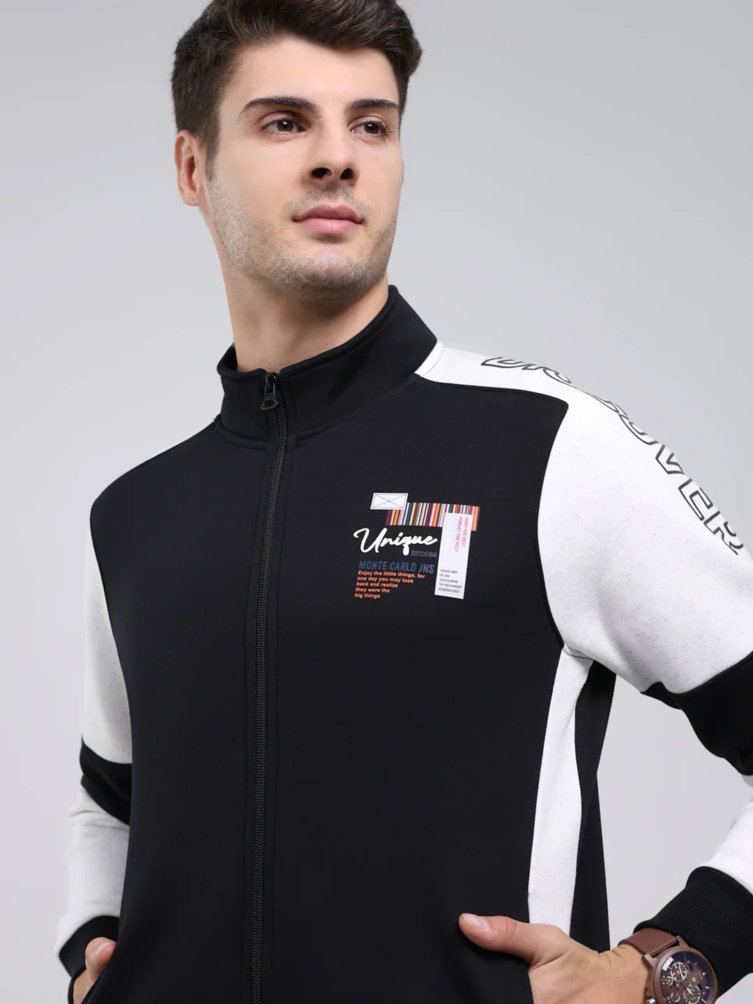 Men Black Solid Mock Neck Full Sleeve Sweatshirt - Image 6