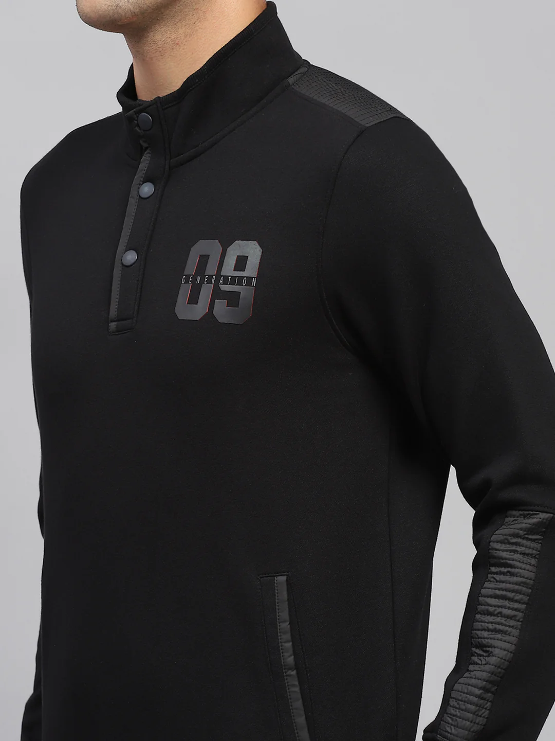 Men Black Solid Mock Neck Full Sleeve Sweatshirt - Image 6