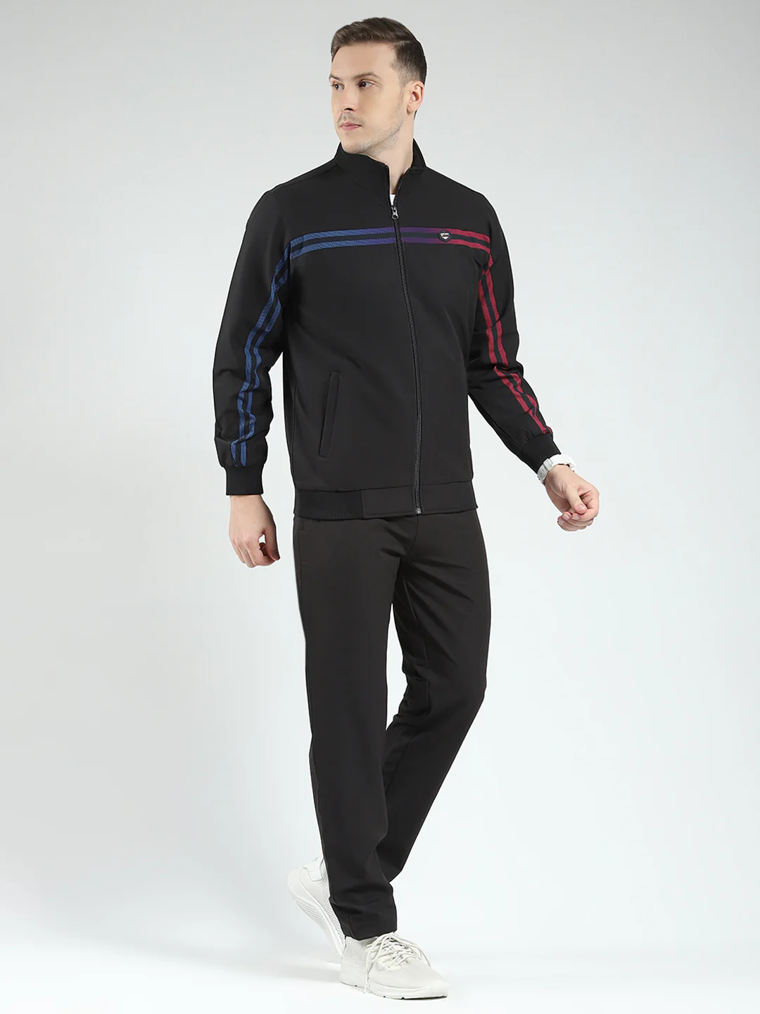 Men Black Solid Mock Neck Full Sleeve Winter Tracksuit - Image 4