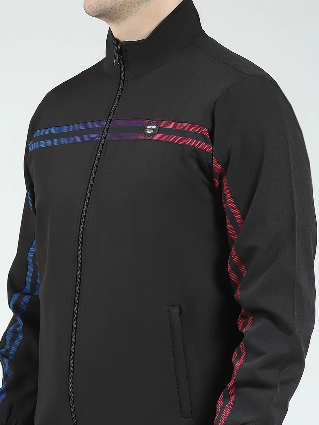 Men Black Solid Mock Neck Full Sleeve Winter Tracksuit - Image 7