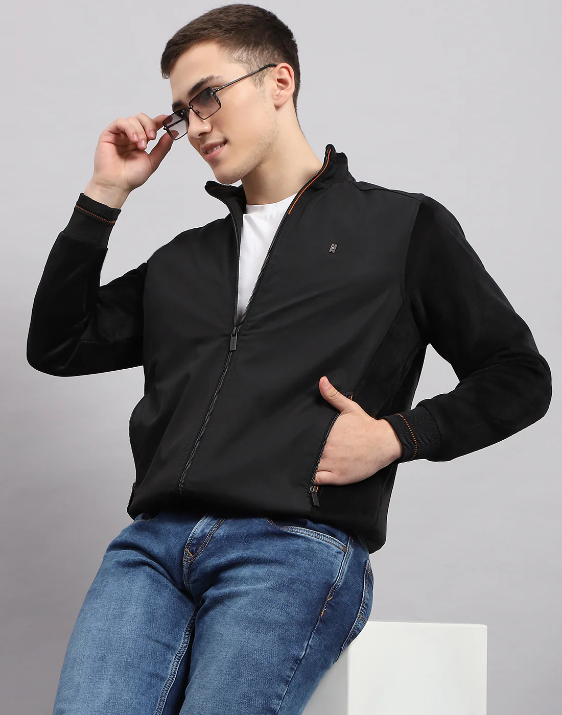 Men Black Solid Mock Neck Full Sleeve Jacket - Image 6
