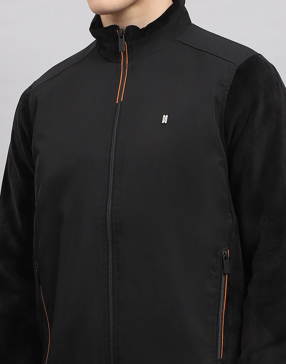 Men Black Solid Mock Neck Full Sleeve Jacket - Image 7