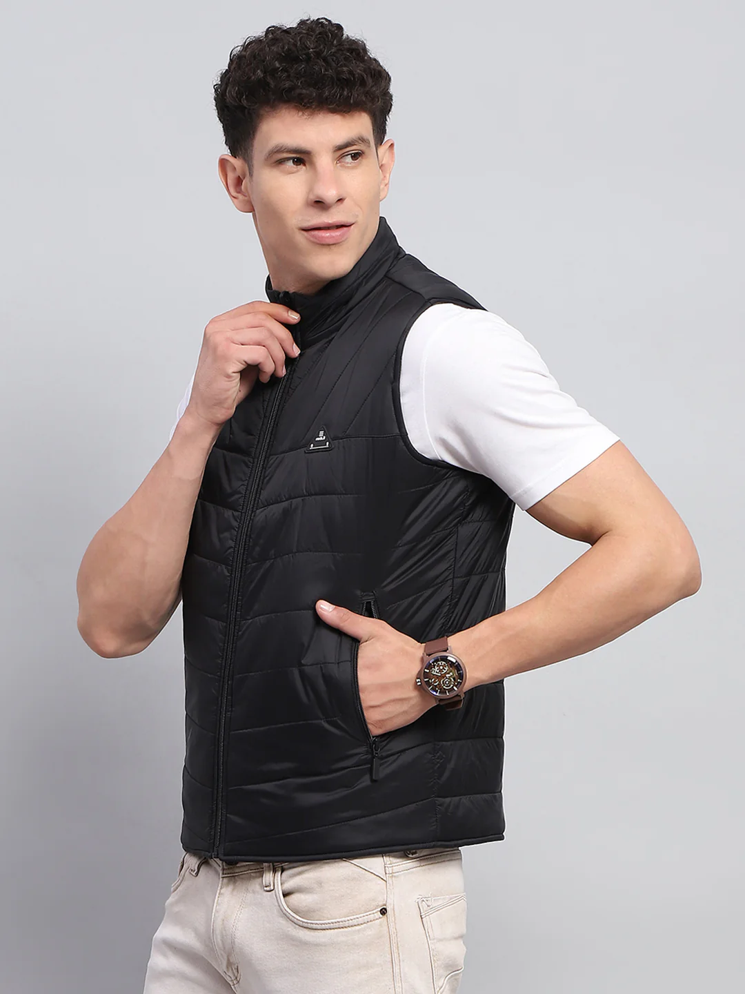 Rock.it Men Black Solid Mock Neck Sleeveless Jacket - Image 3