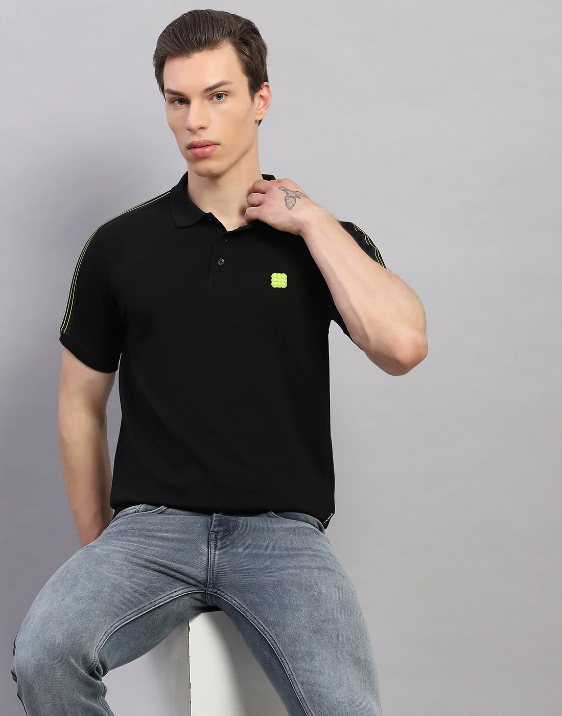 Rock.it Men Black Solid Polo Collar Half Sleeve T-Shirt - Image 6