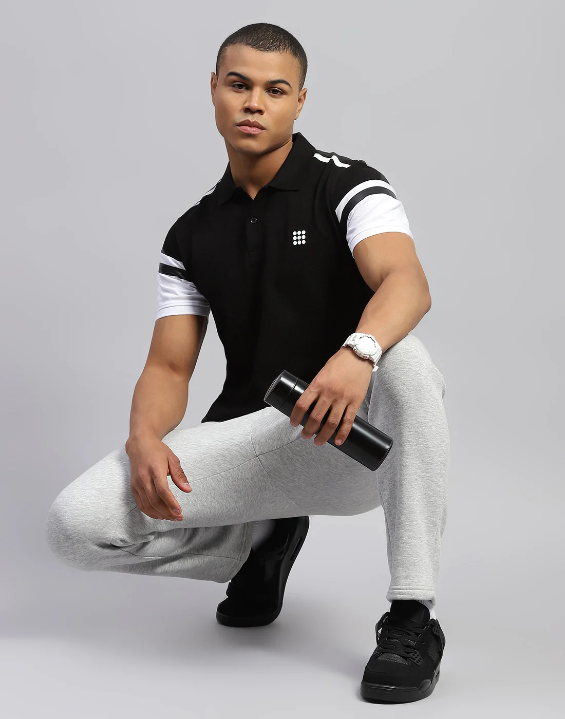 Rock.it Men Black Solid Polo Collar Half Sleeve T-Shirt - Image 2