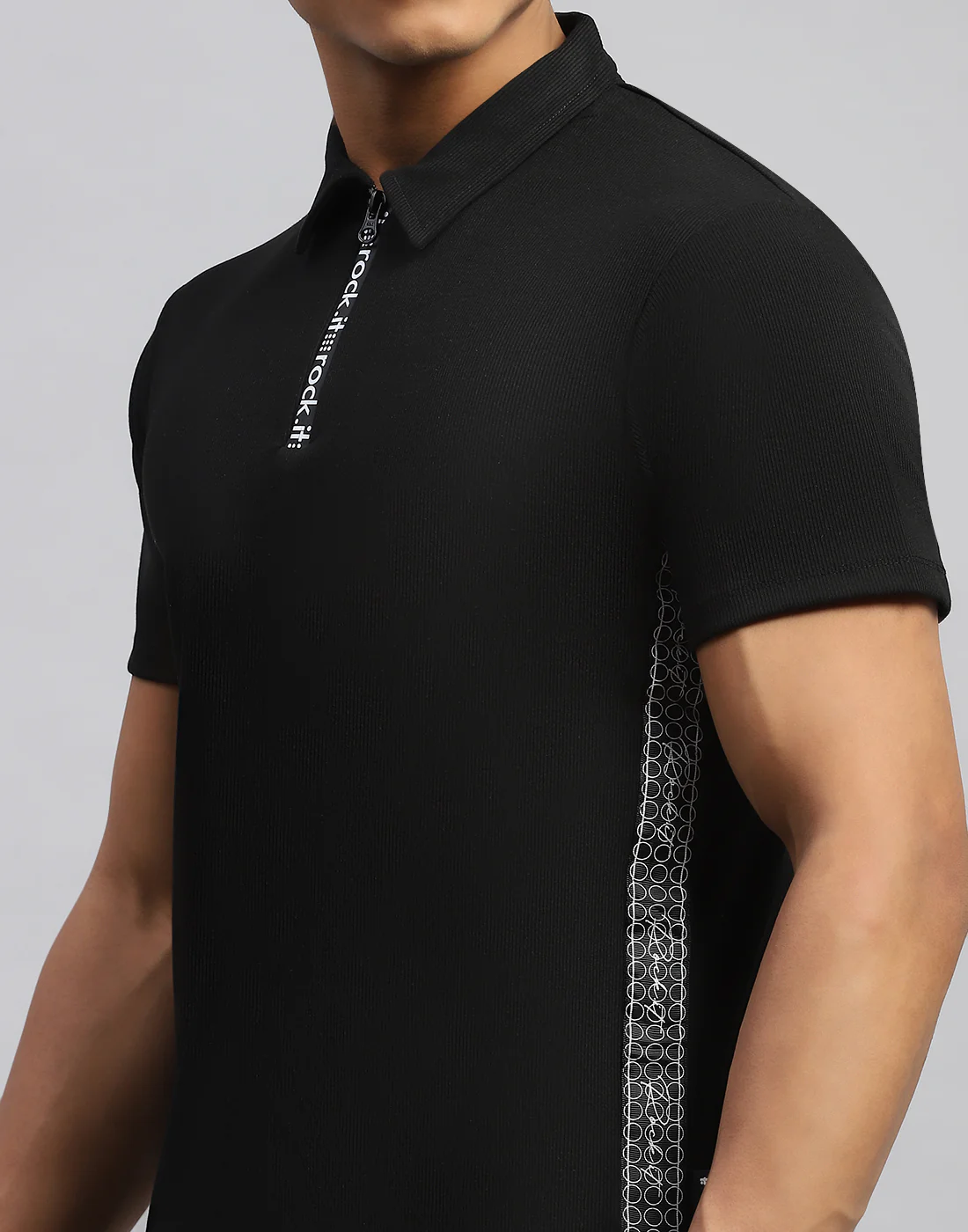 Rock.it Men Black Solid Polo Collar Half Sleeve T-Shirt - Image 6