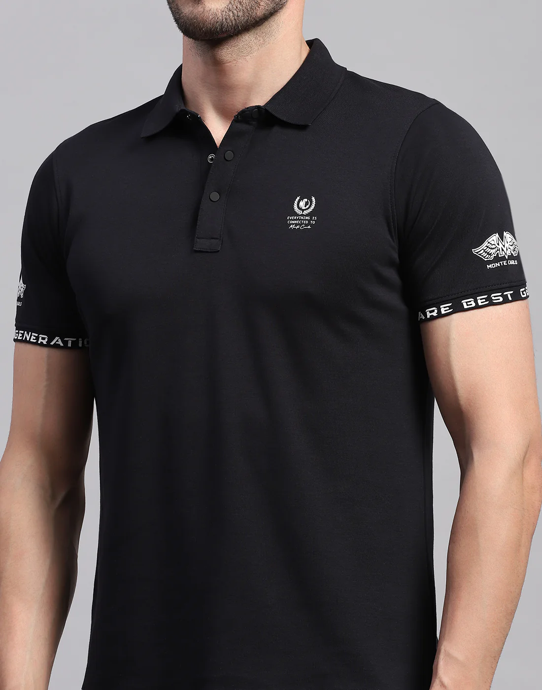 Men Black Solid Polo Collar Half Sleeve T-Shirt - Image 7