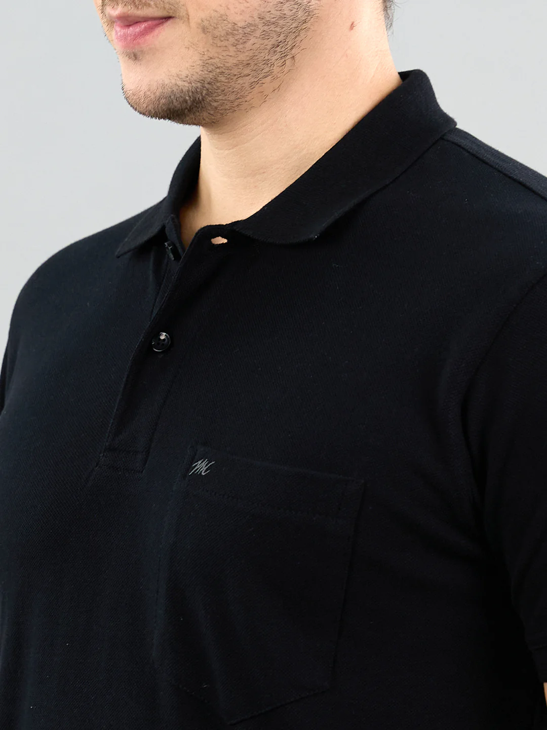 Men Black Solid Polo Collar Half Sleeve T-Shirt - Image 5