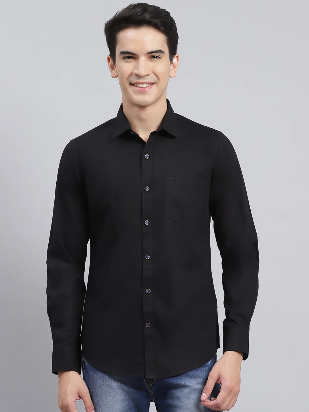 Men Black Solid Pure Cotton Shirt - Image 2