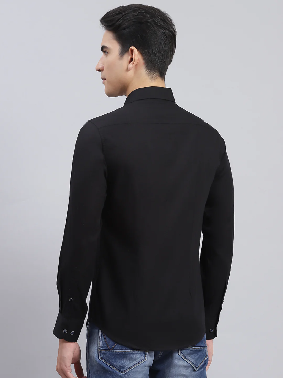 Men Black Solid Pure Cotton Shirt - Image 5