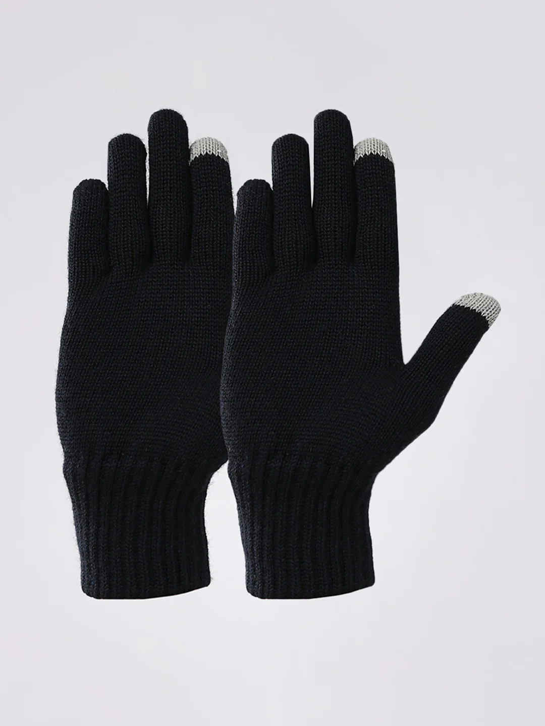 Men Black Solid Pure Wool Gloves - Image 3