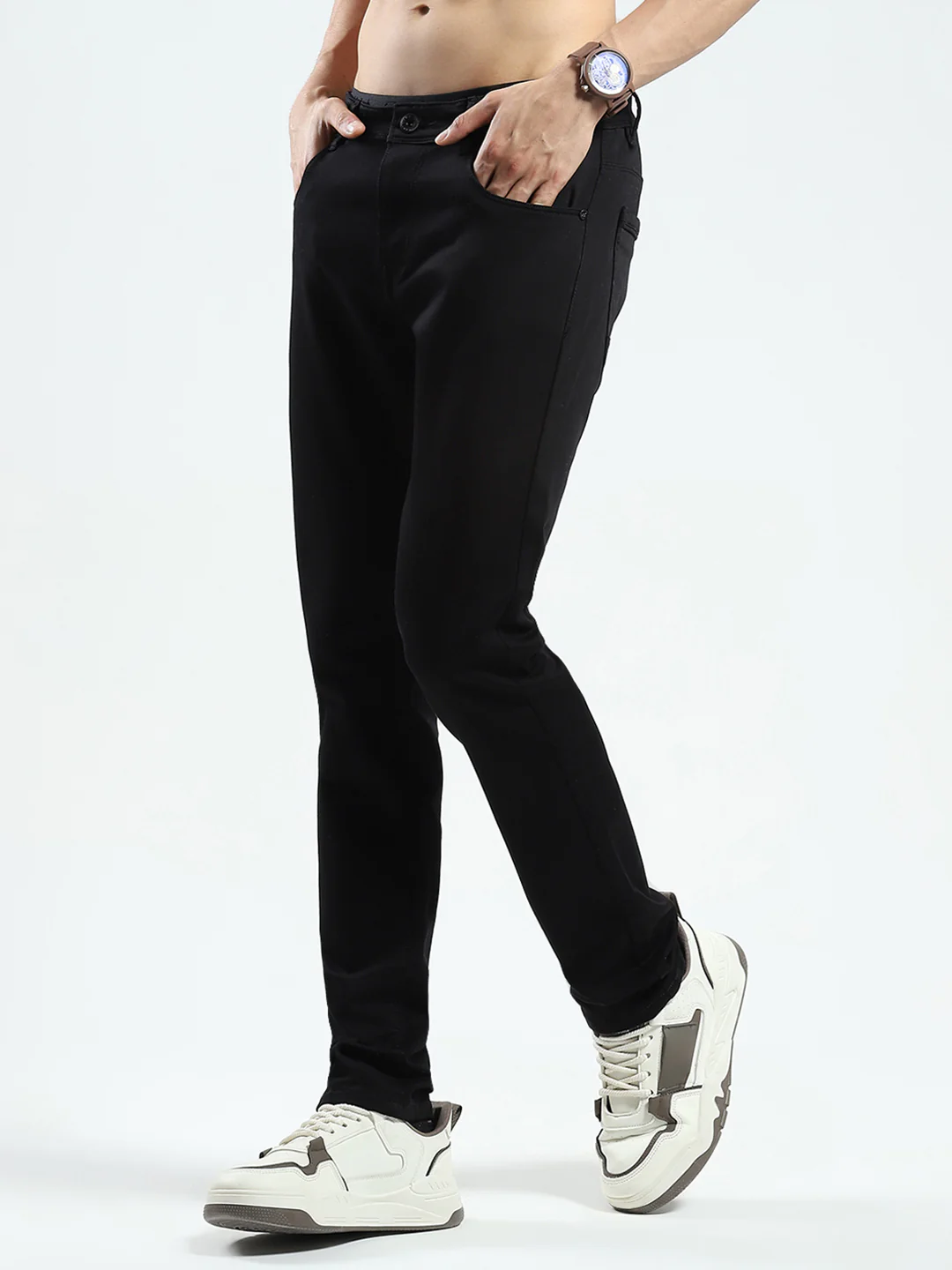Men Black Solid Skinny Fit Denim - Image 3