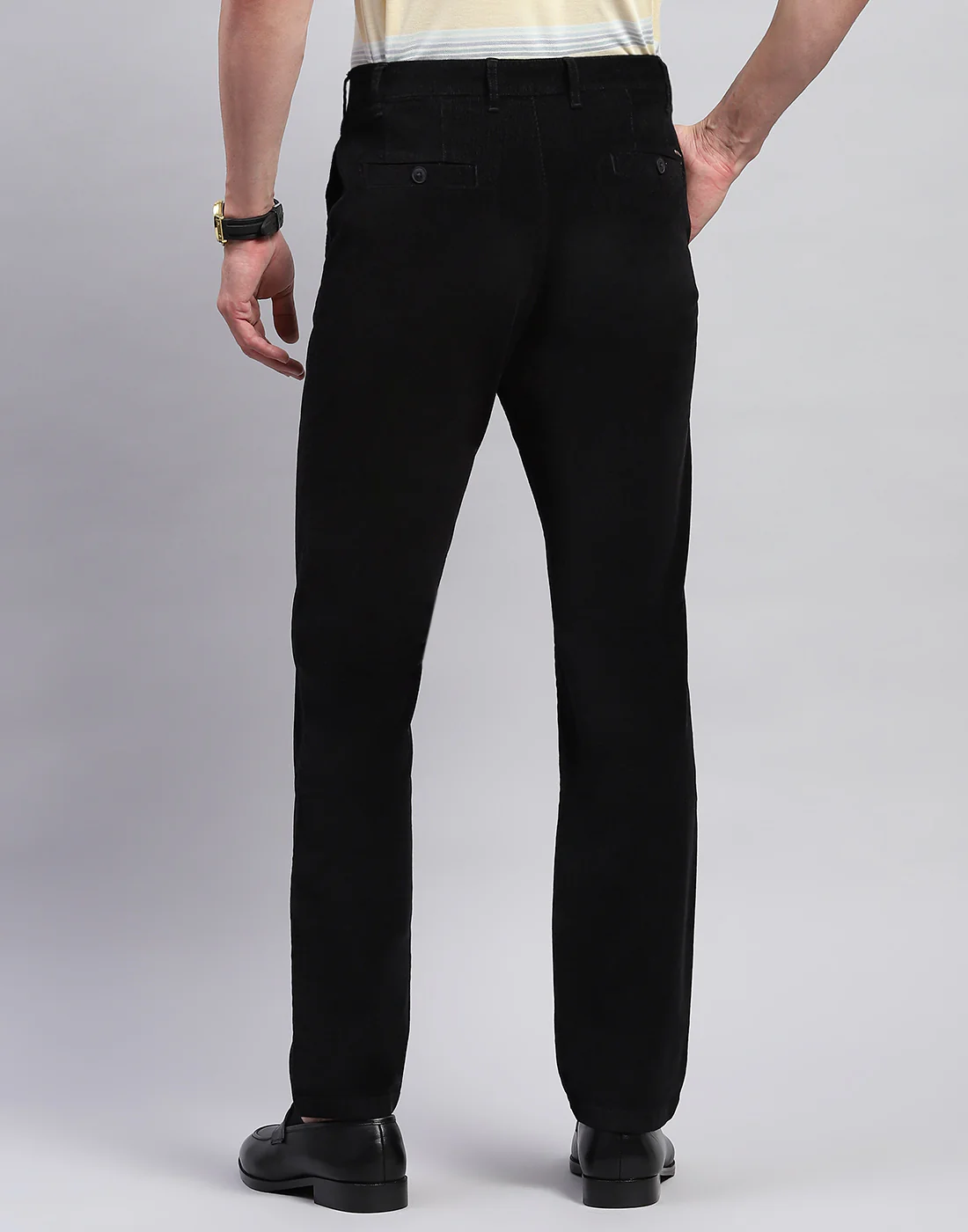 Men Black Solid Regular Fit Trouser - Image 5