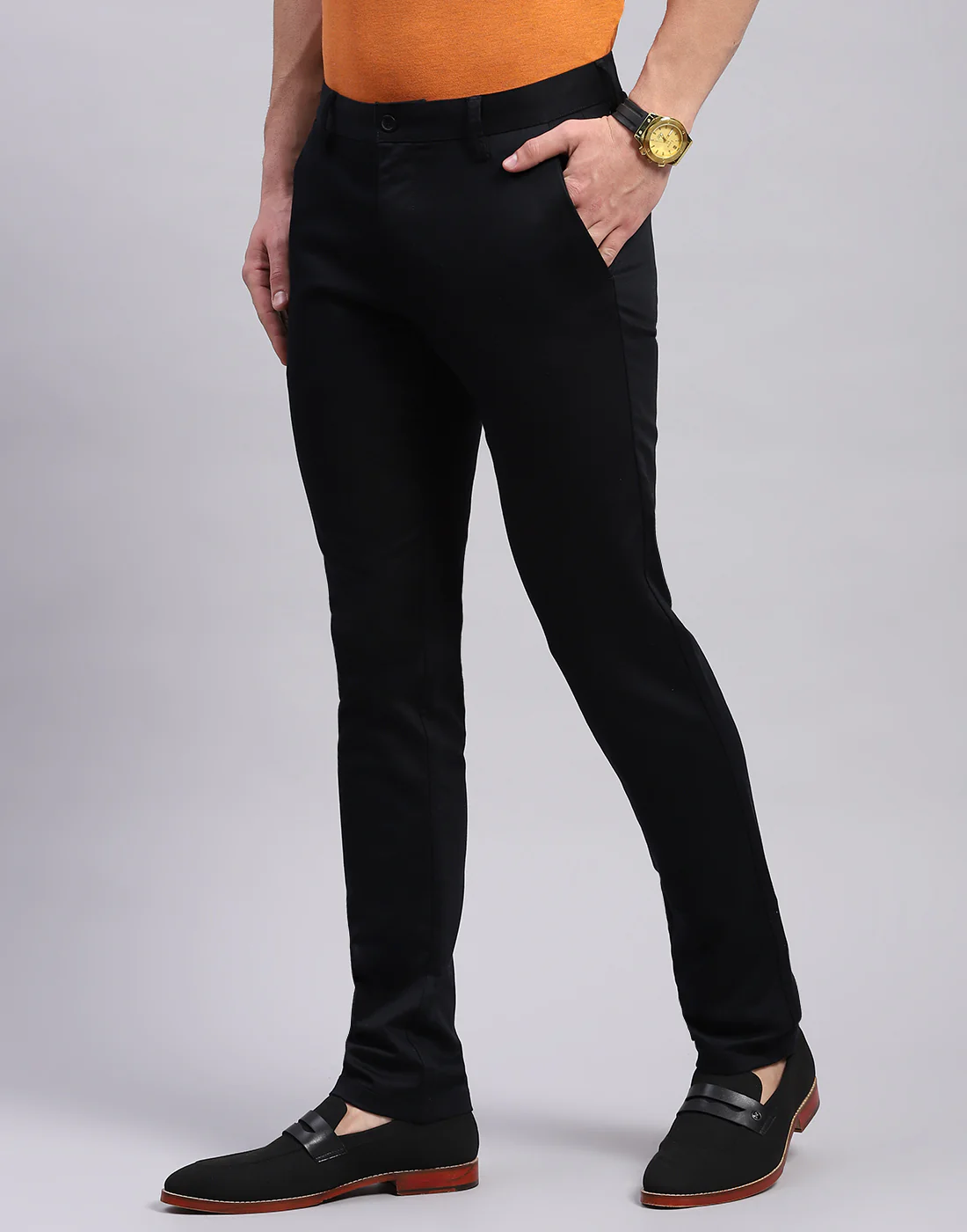 Men Black Solid Regular Fit Trouser - Image 3