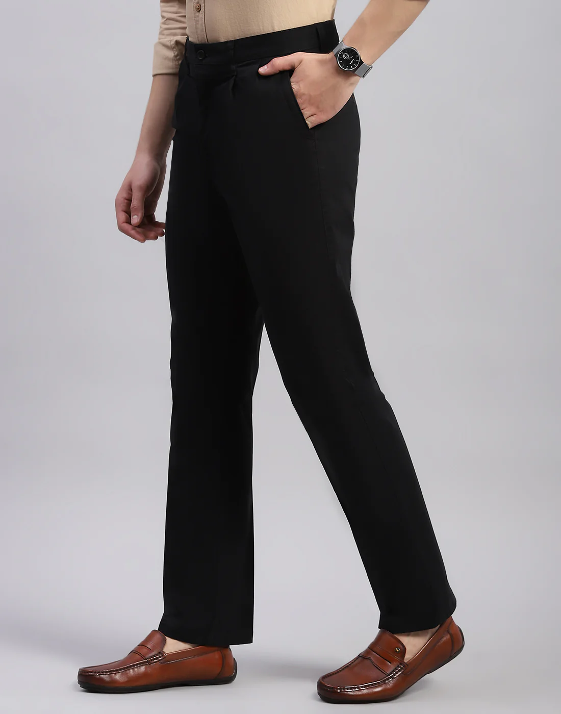 Men Black Solid Regular Fit Trouser - Image 3