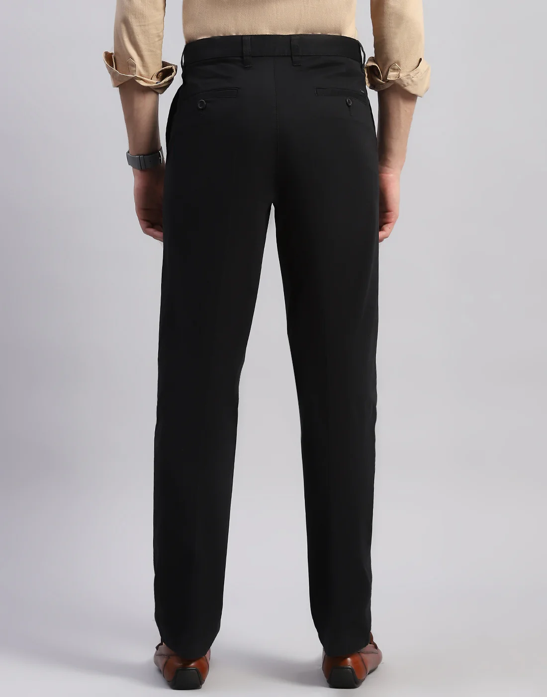 Men Black Solid Regular Fit Trouser - Image 5
