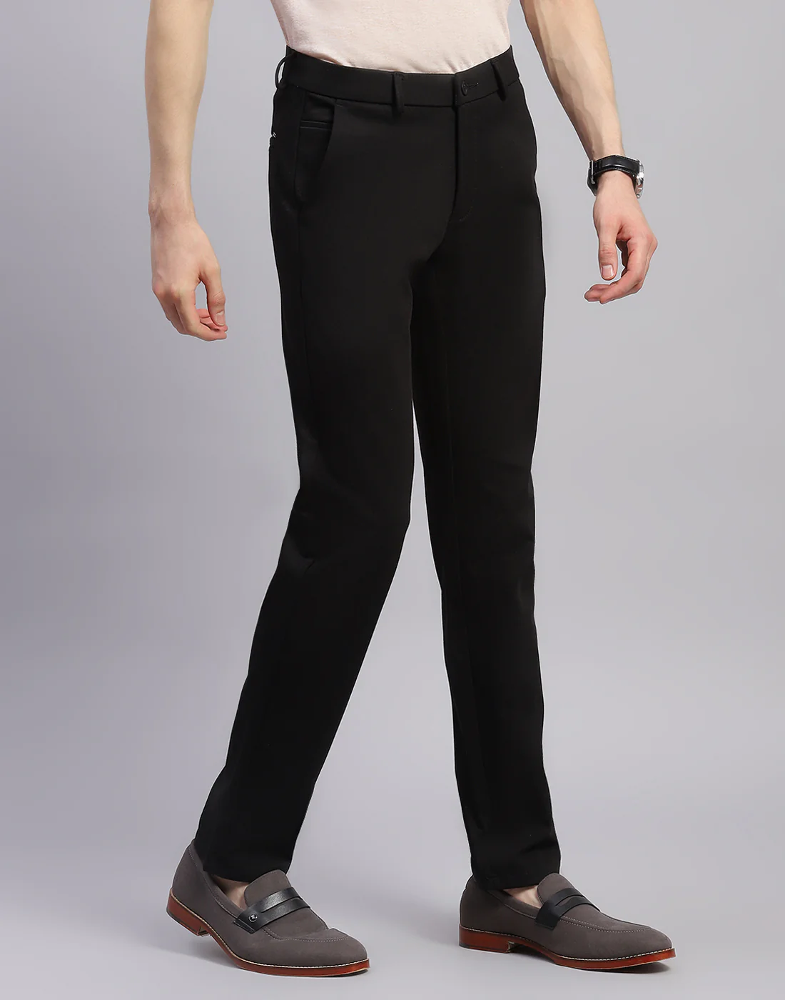 Men Black Solid Regular Fit Trouser - Image 4