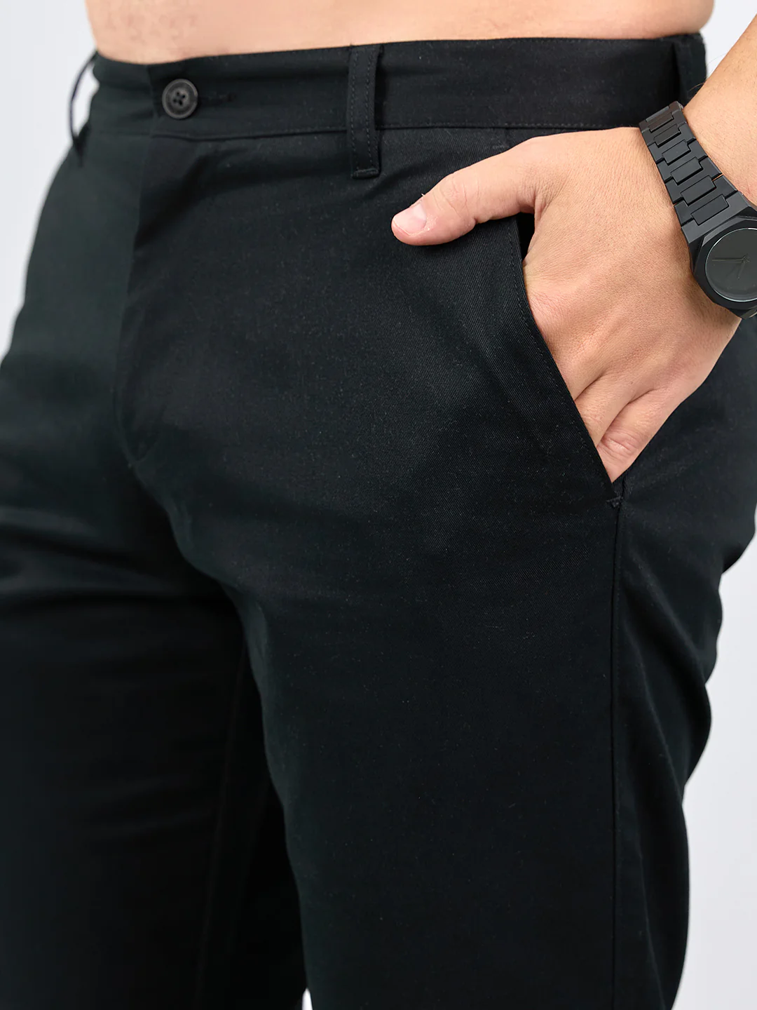 Men Black Solid Regular Fit Trouser - Image 5