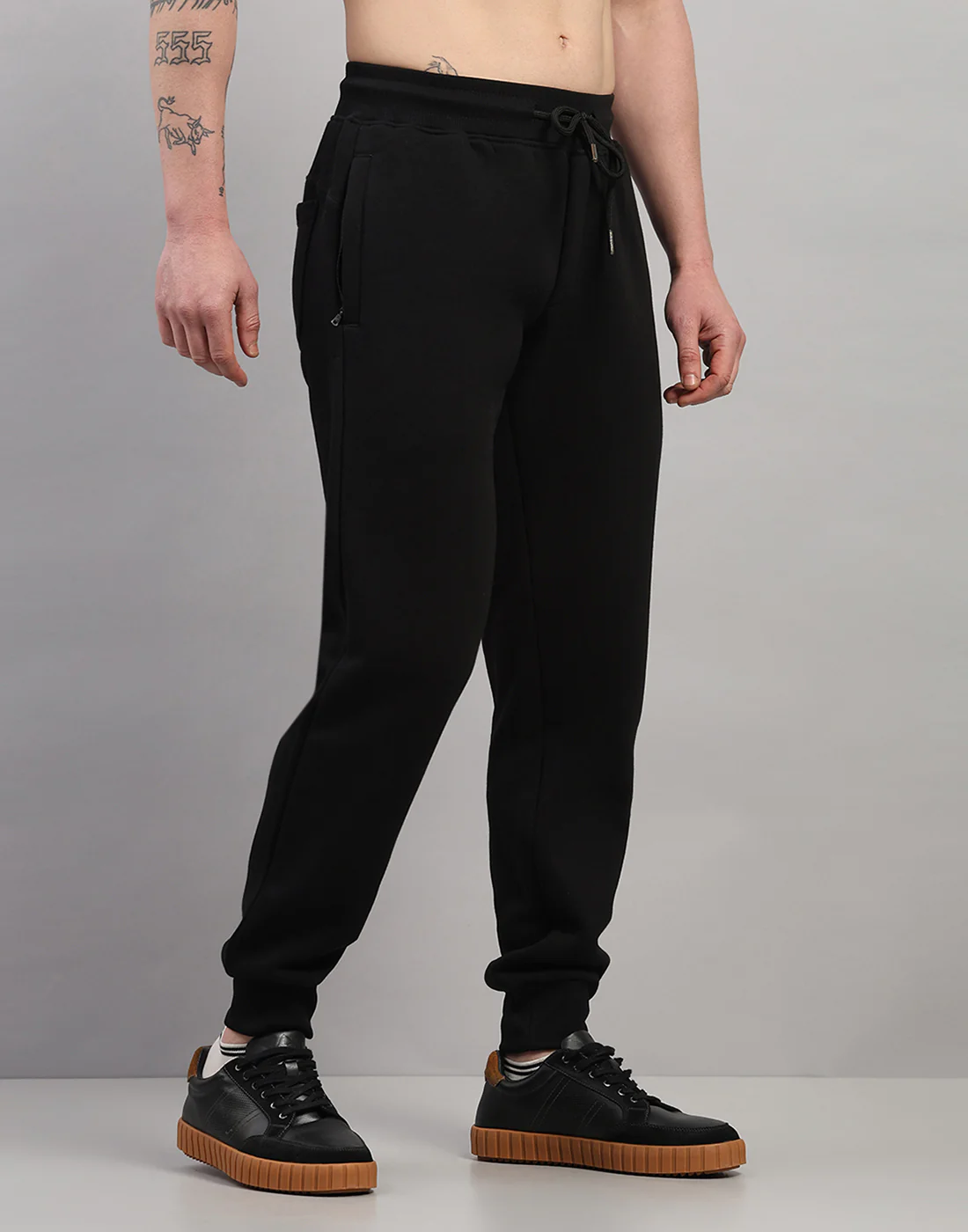 Men Black Solid Regular Fit Winter Lower - Image 3