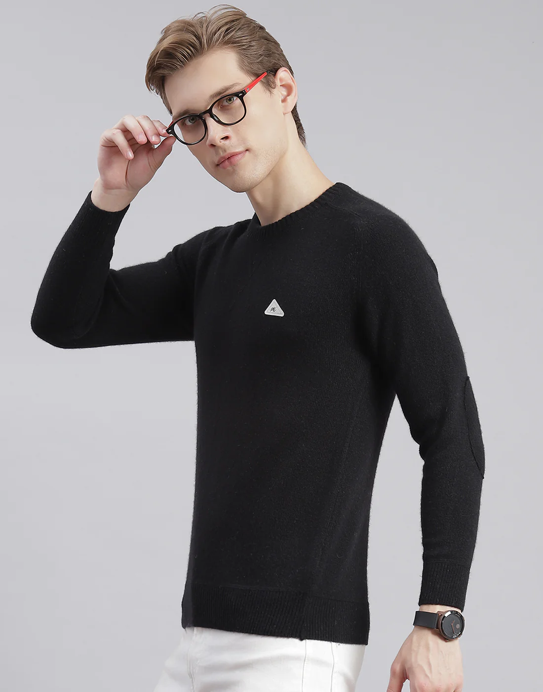 Men Black Solid Round Neck Full Sleeve Pullover - Image 3