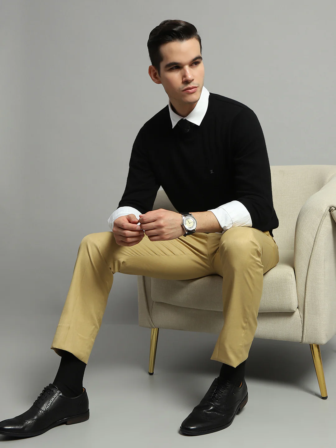 Luxuria Men Black Solid Round Neck Full Sleeve Pullover - Image 2