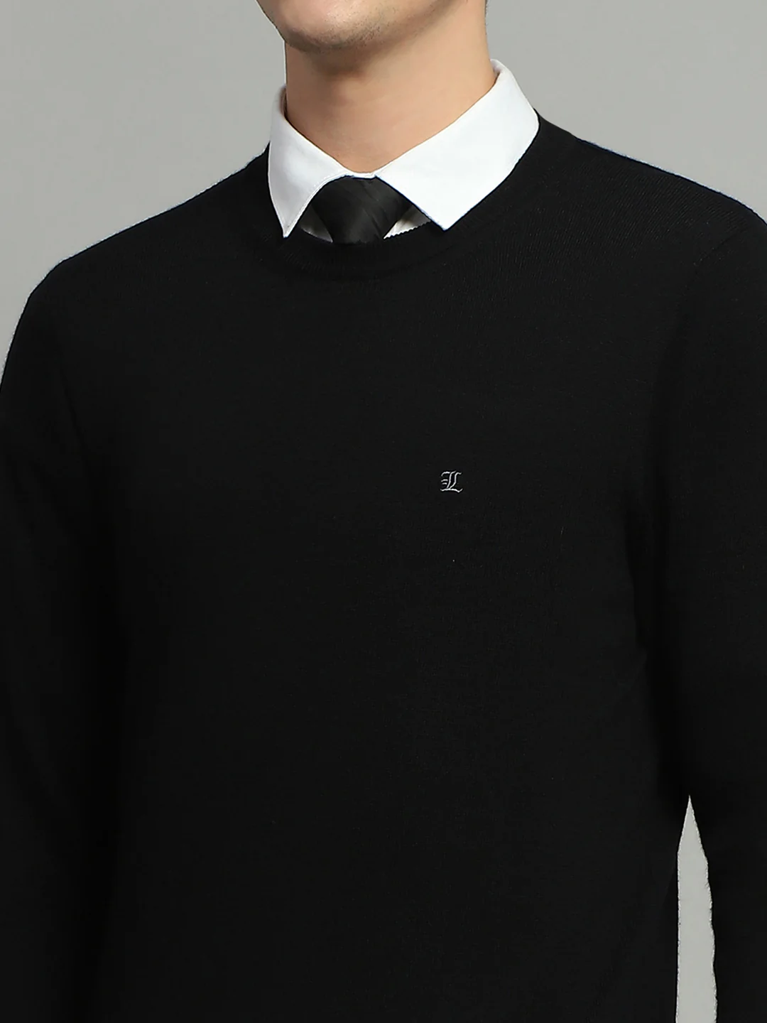 Luxuria Men Black Solid Round Neck Full Sleeve Pullover - Image 7