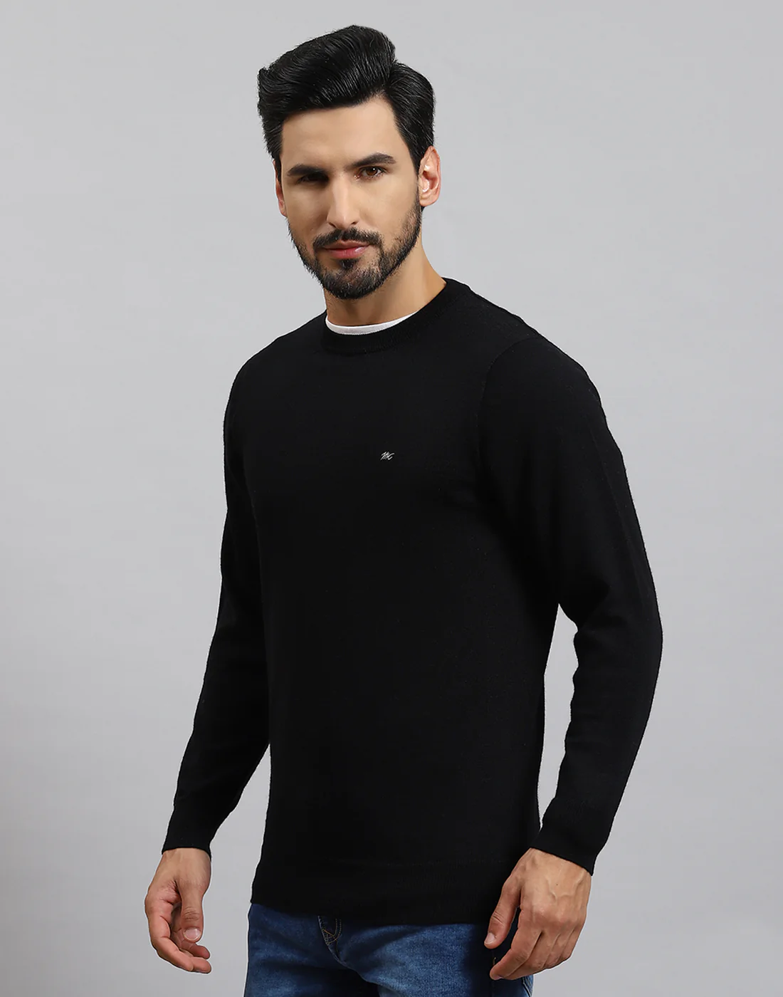 Men Black Solid Round Neck Full Sleeve Pullover - Image 3