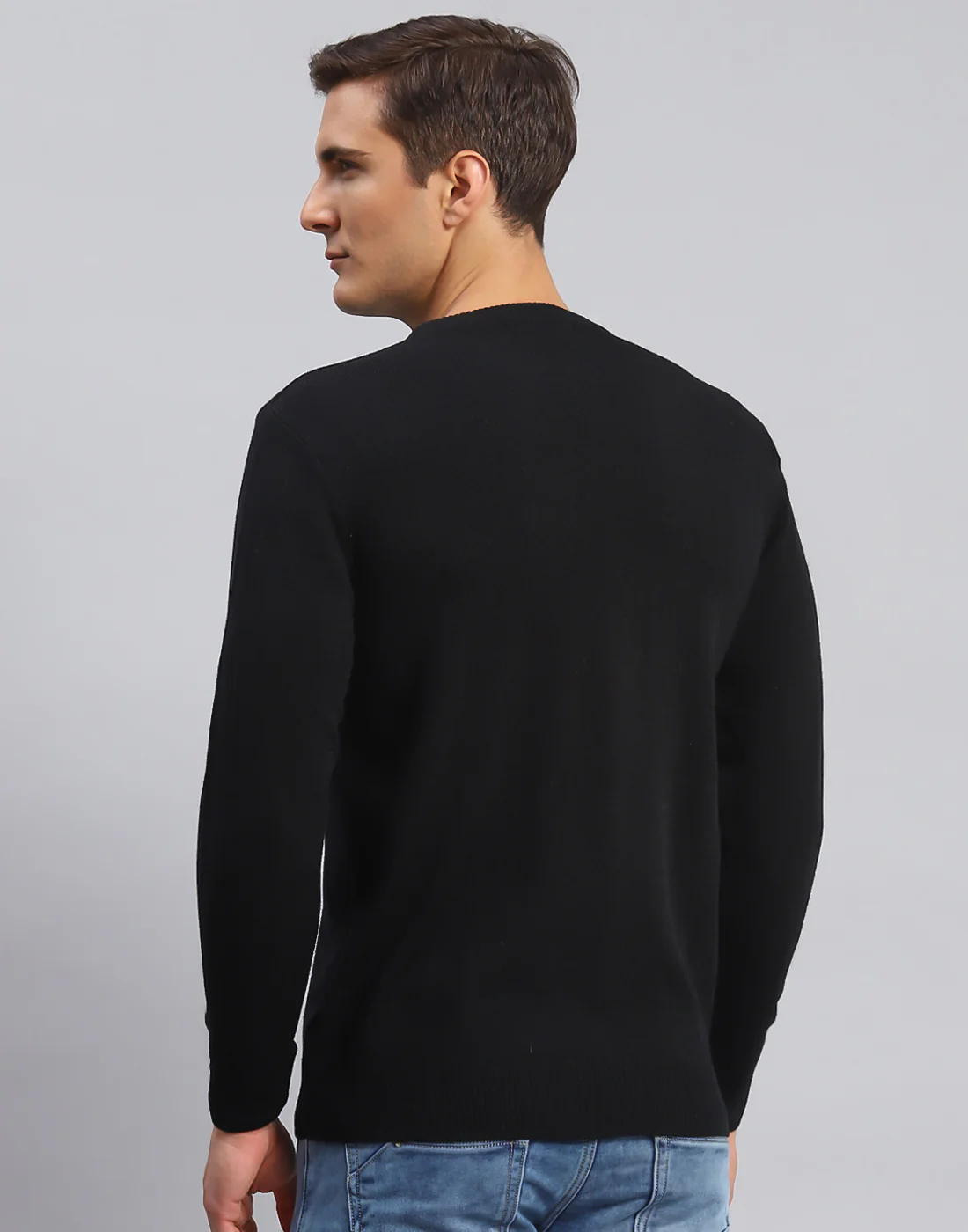 Men Black Solid Round Neck Full Sleeve Pullover - Image 5