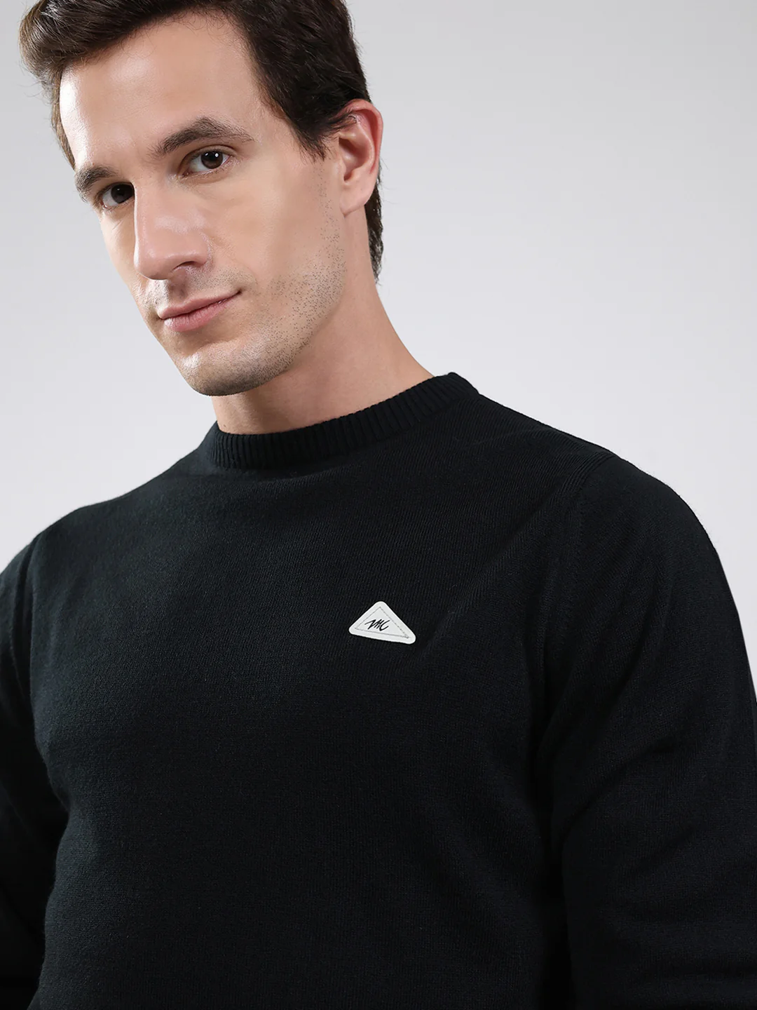 Men Black Solid Round Neck Full Sleeve Pullover - Image 7