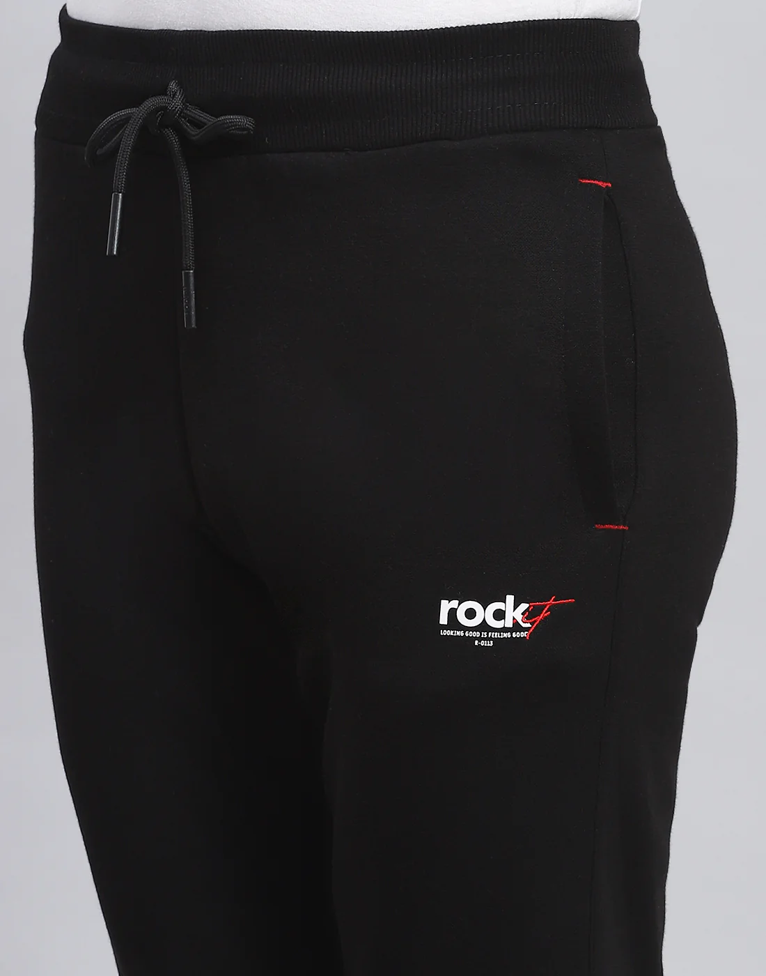 Rock.it Men Black Solid Round Neck Full Sleeve Tracksuit - Image 9