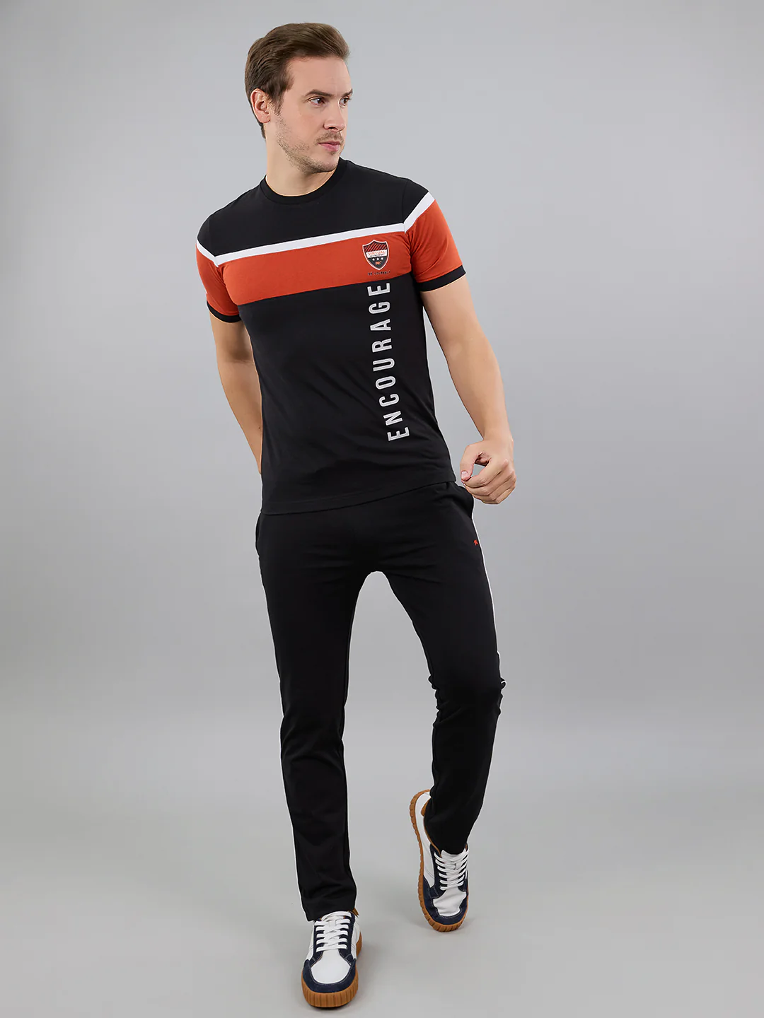 Men Black Solid Round Neck Half Sleeve Lower Set - Image 6