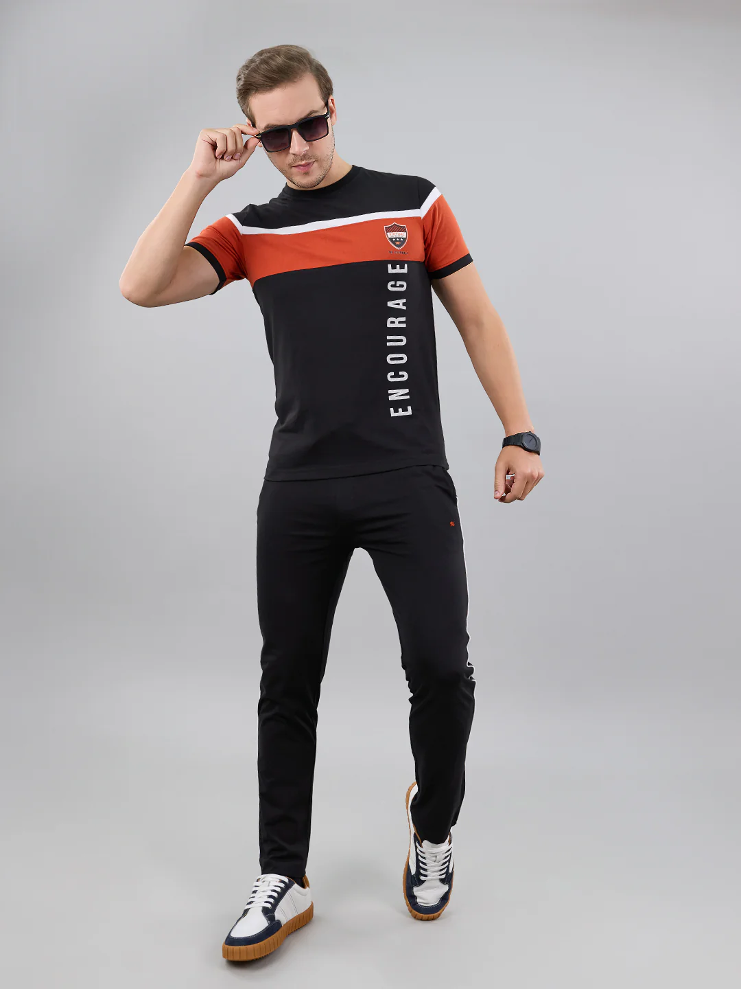 Men Black Solid Round Neck Half Sleeve Lower Set - Image 9