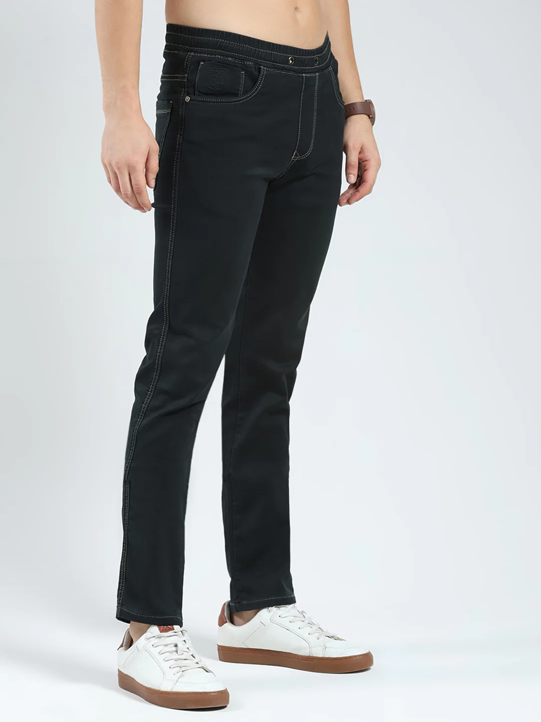 Men Black Solid Slim Fit Denim - Image 4