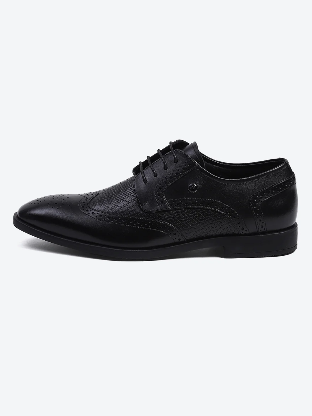 Men Black Lace Up Genuine Leather Formal Brogues - Image 3