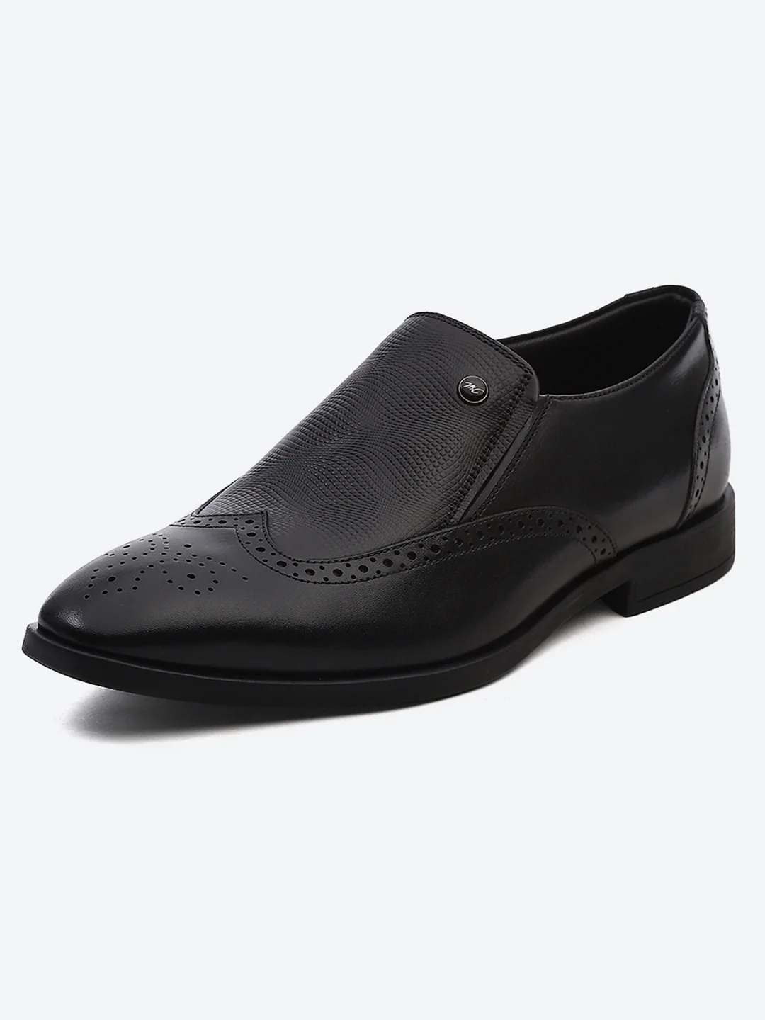 Men Black Solid Slip on Genuine Leather Formal Shoes - Image 2