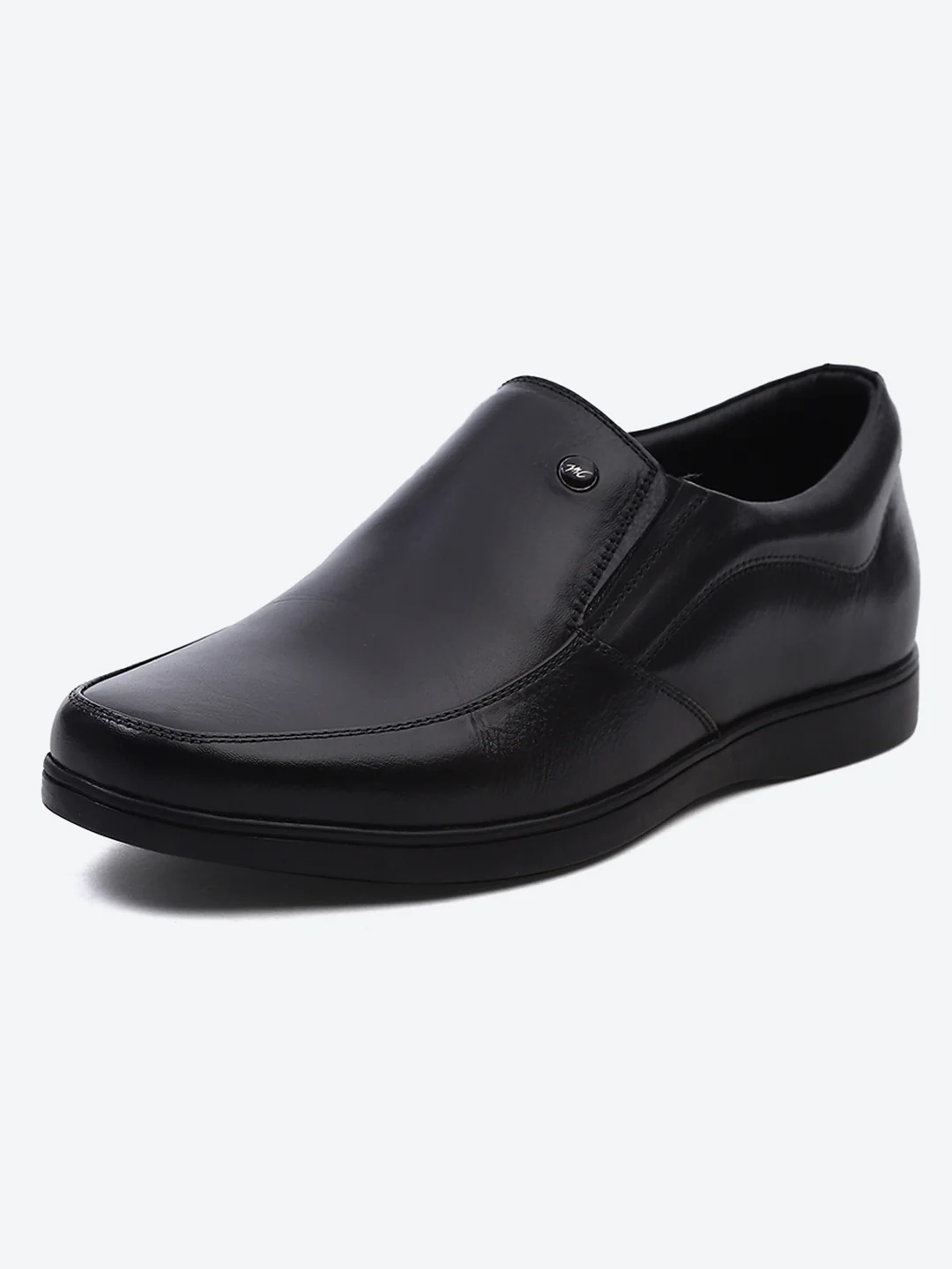 Men Black Solid Slip on Genuine Leather Square Toe Slip on Shoes - Image 2