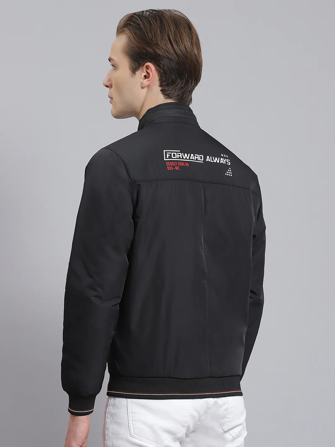 Men Black Solid Stand Collar Full Sleeve Jacket - Image 6