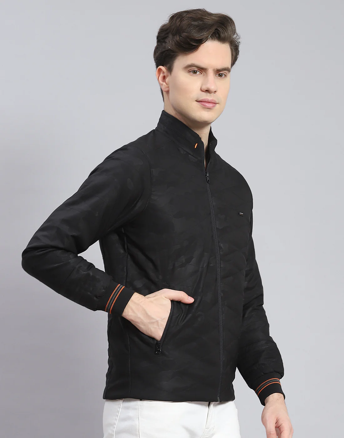 Men Black Solid Stand Collar Full Sleeve Jacket - Image 4