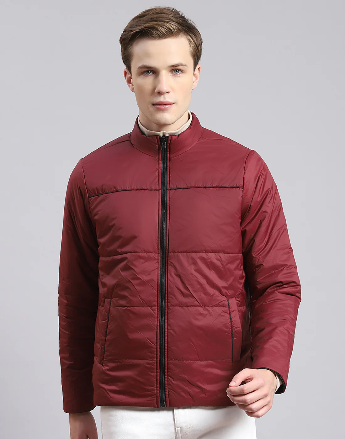Men Black Solid Stand Collar Full Sleeve Jacket - Image 2