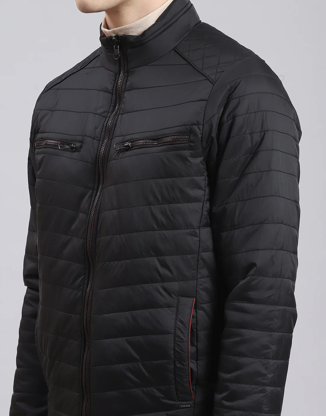 Men Black Solid Stand Collar Full Sleeve Jacket - Image 8