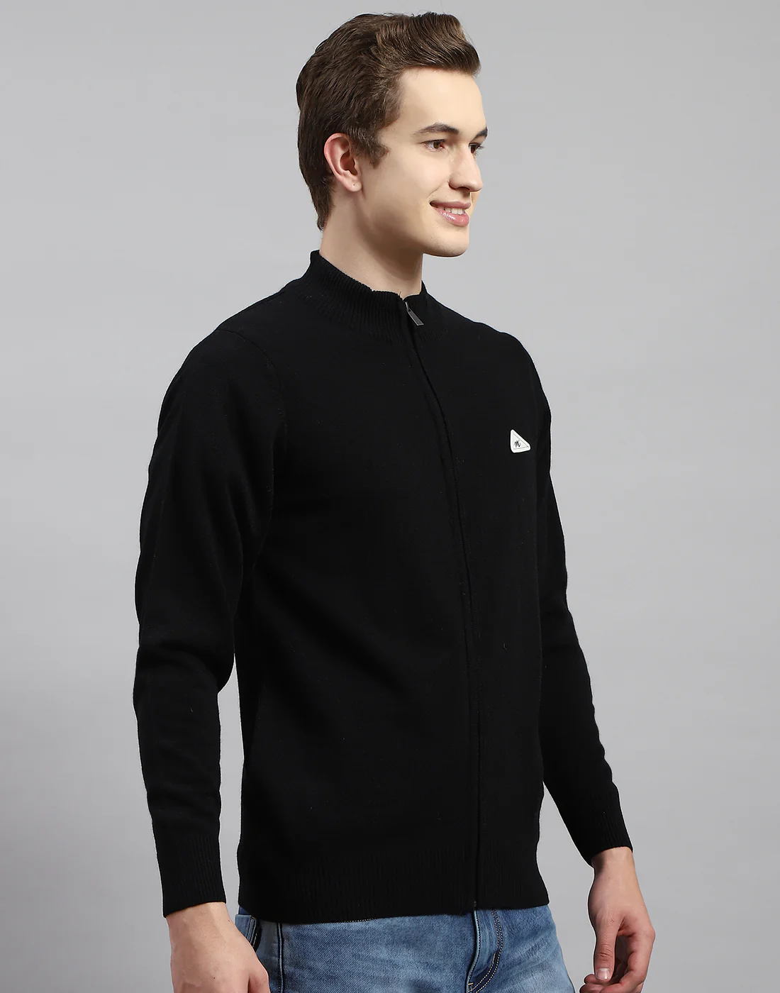 Men Black Solid Stand Collar Full Sleeve Pullover - Image 3