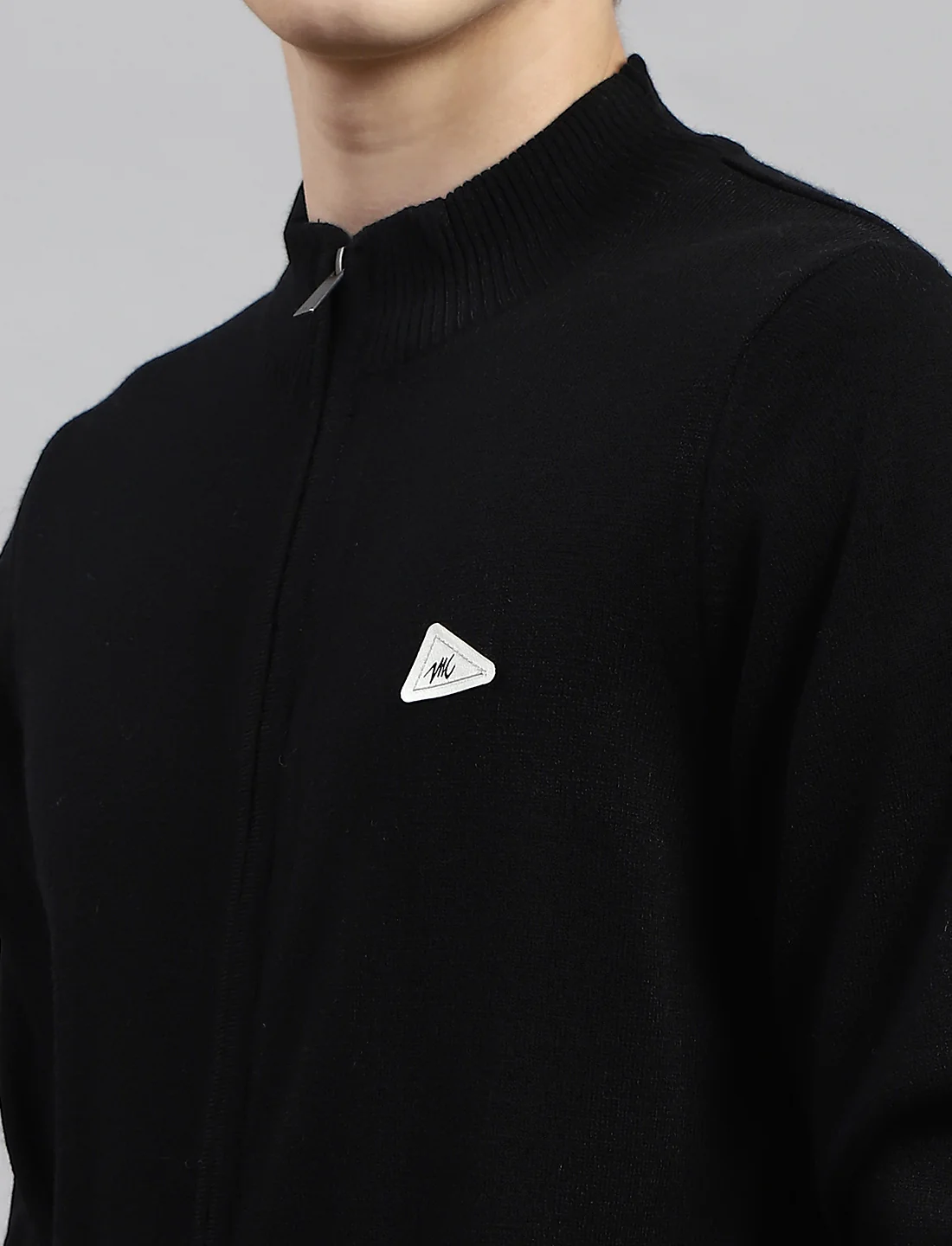 Men Black Solid Stand Collar Full Sleeve Pullover - Image 5