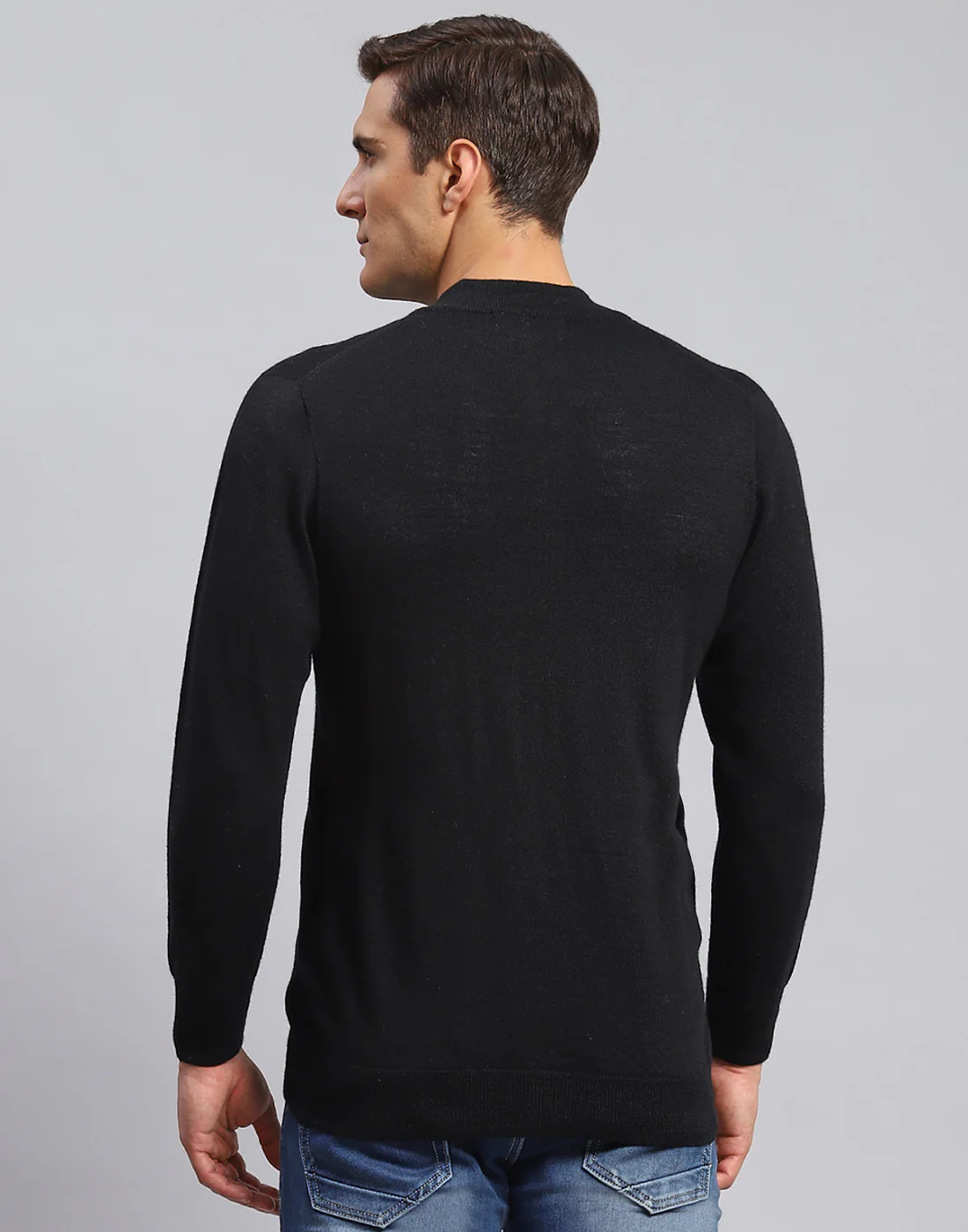 Men Black Solid Stand Collar Full Sleeve Pullover - Image 5