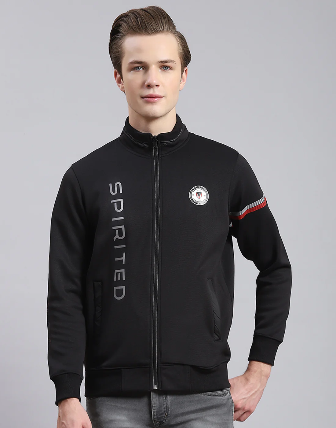 Men Black Solid Stand Collar Full Sleeve Sweatshirt - Image 2