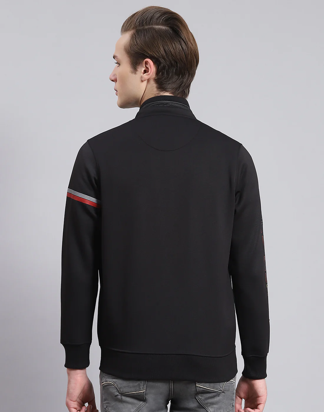 Men Black Solid Stand Collar Full Sleeve Sweatshirt - Image 5