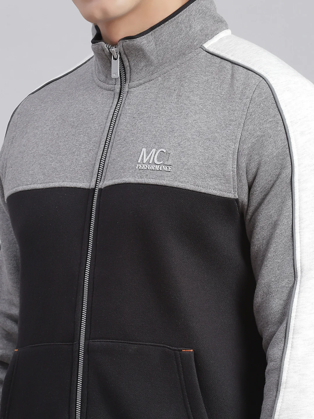 Men Black Solid Stand Collar Full Sleeve Tracksuits - Image 6