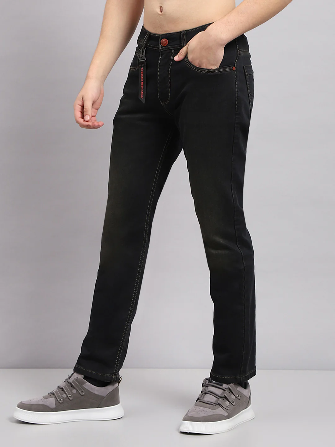 Men Black Solid Straight Fit Denim - Image 3