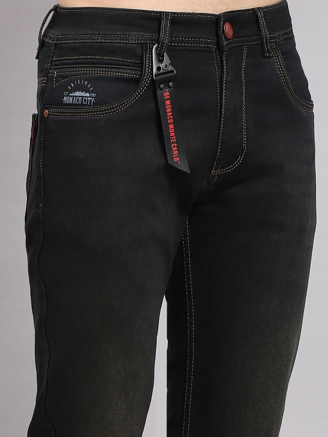 Men Black Solid Straight Fit Denim - Image 7